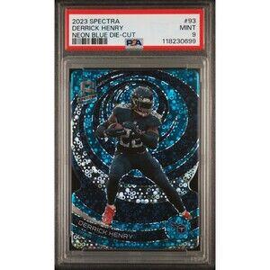 DERRICK HENRY 2023 PANINI SPECTRA #93 NEON BLUE DIE-CUT PSA 9 MINT   POP 1